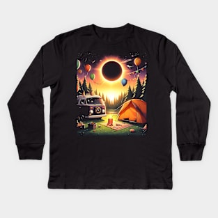 Camping Solar Eclipse My First Total Solar Eclipse Birthday Kids Long Sleeve T-Shirt